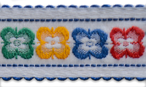 1 1/2" White 4/Petal Flowers Scalloped Vintage Woven Cotton Ribbon