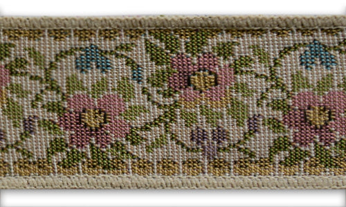 1 1/2" Mauve Cosmos & Blue Bells Woven Tapestry Jacquard Trim