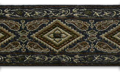 1 3/4" Espresso Geometric Medallions Woven Tapestry Jacquard Trim