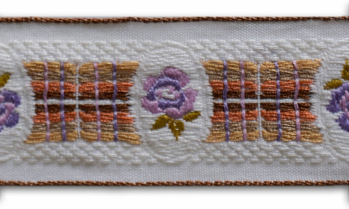 1 1/2" Autumnal Plaid & Pansies Woven Cotton Ribbon