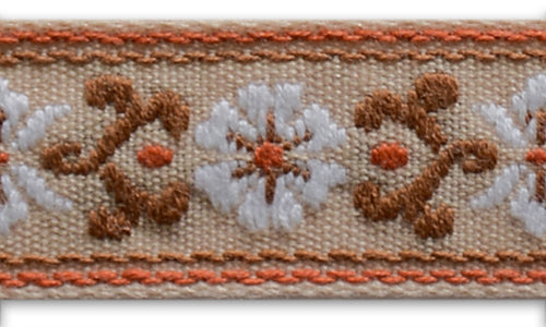 3/4" White Windflower Woven Ribbon
